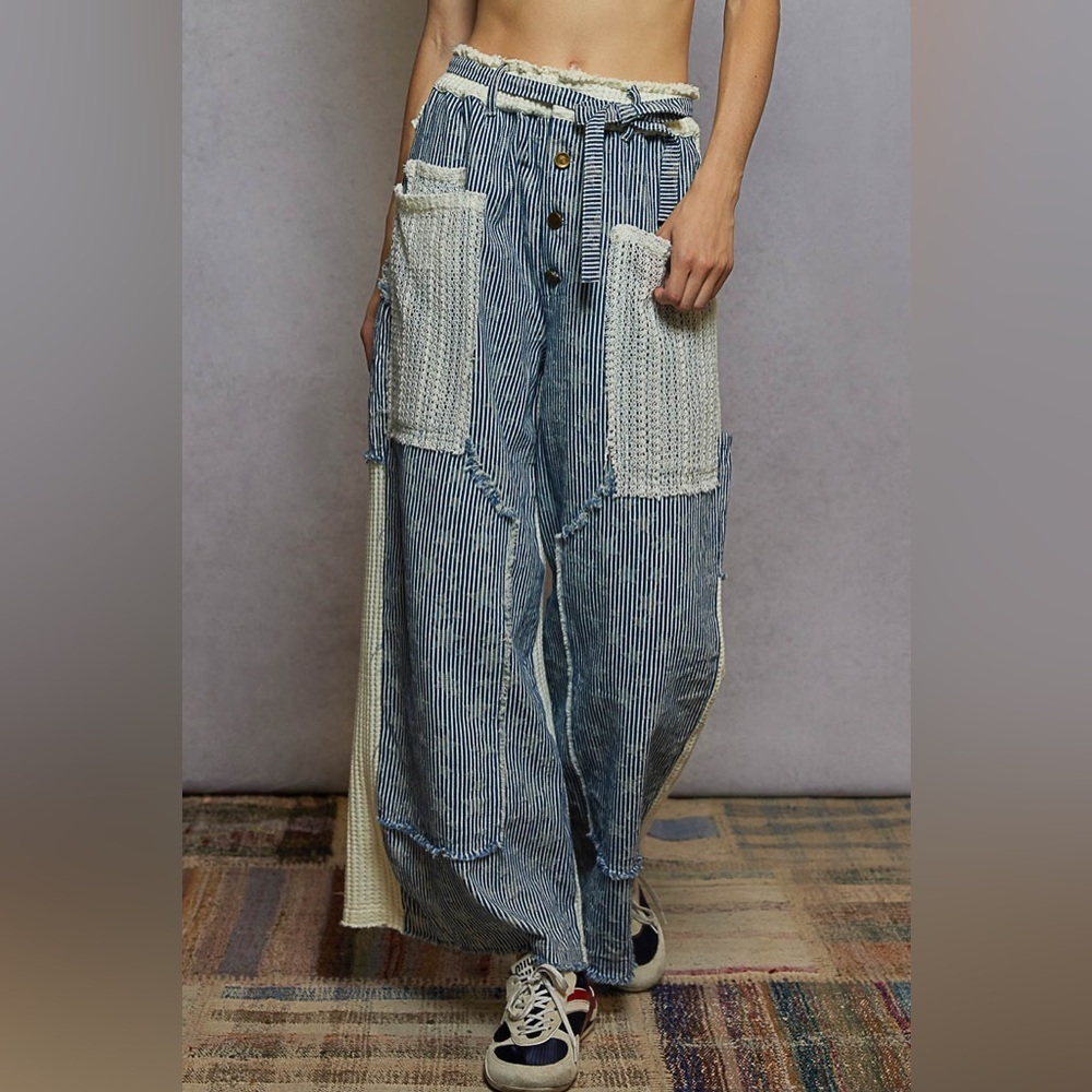 POL “ Easy Days “ Wide Leg Carpenter Jeans | Striped Denim